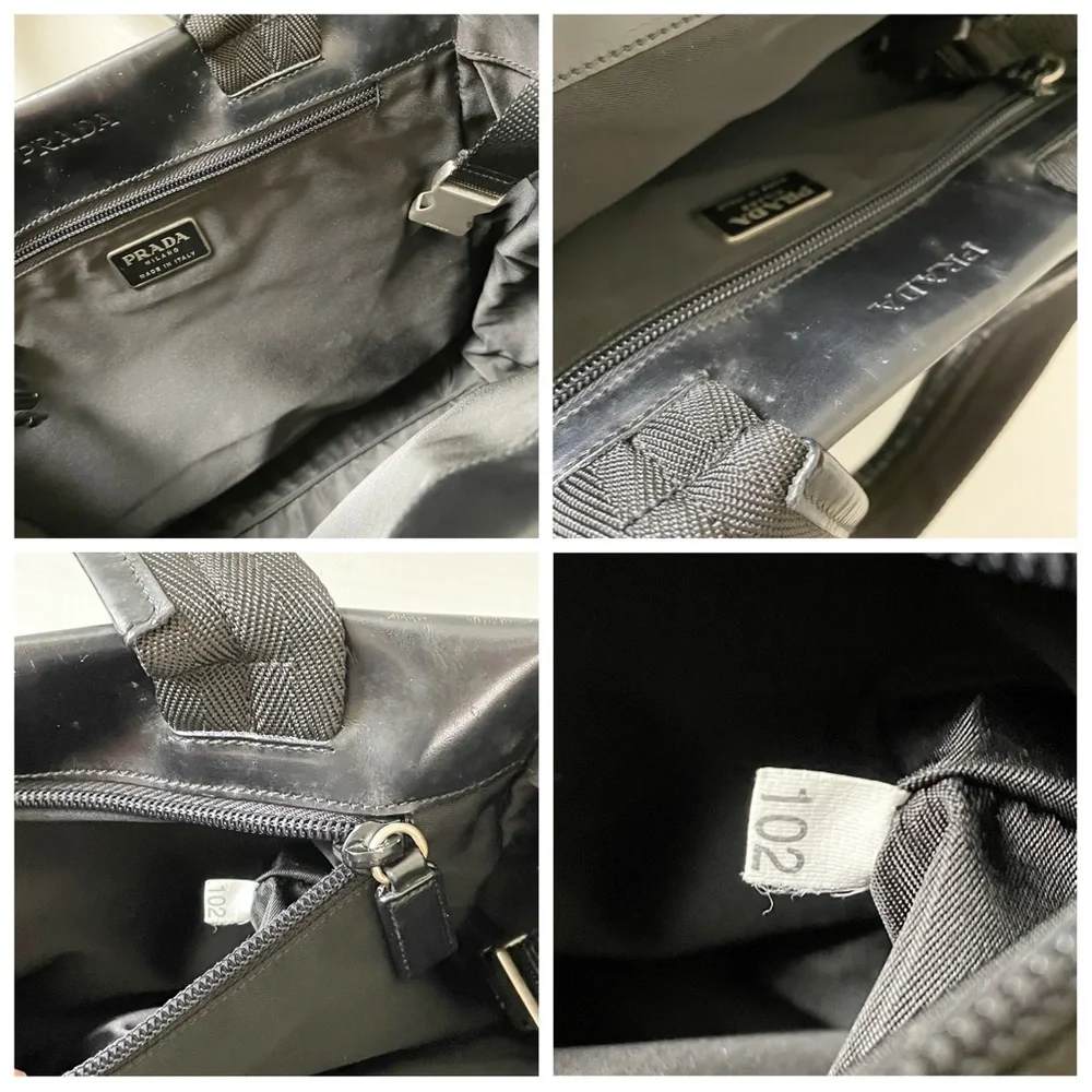 Prada black Tessuto nylon Spazzolato leather vintage tote bag